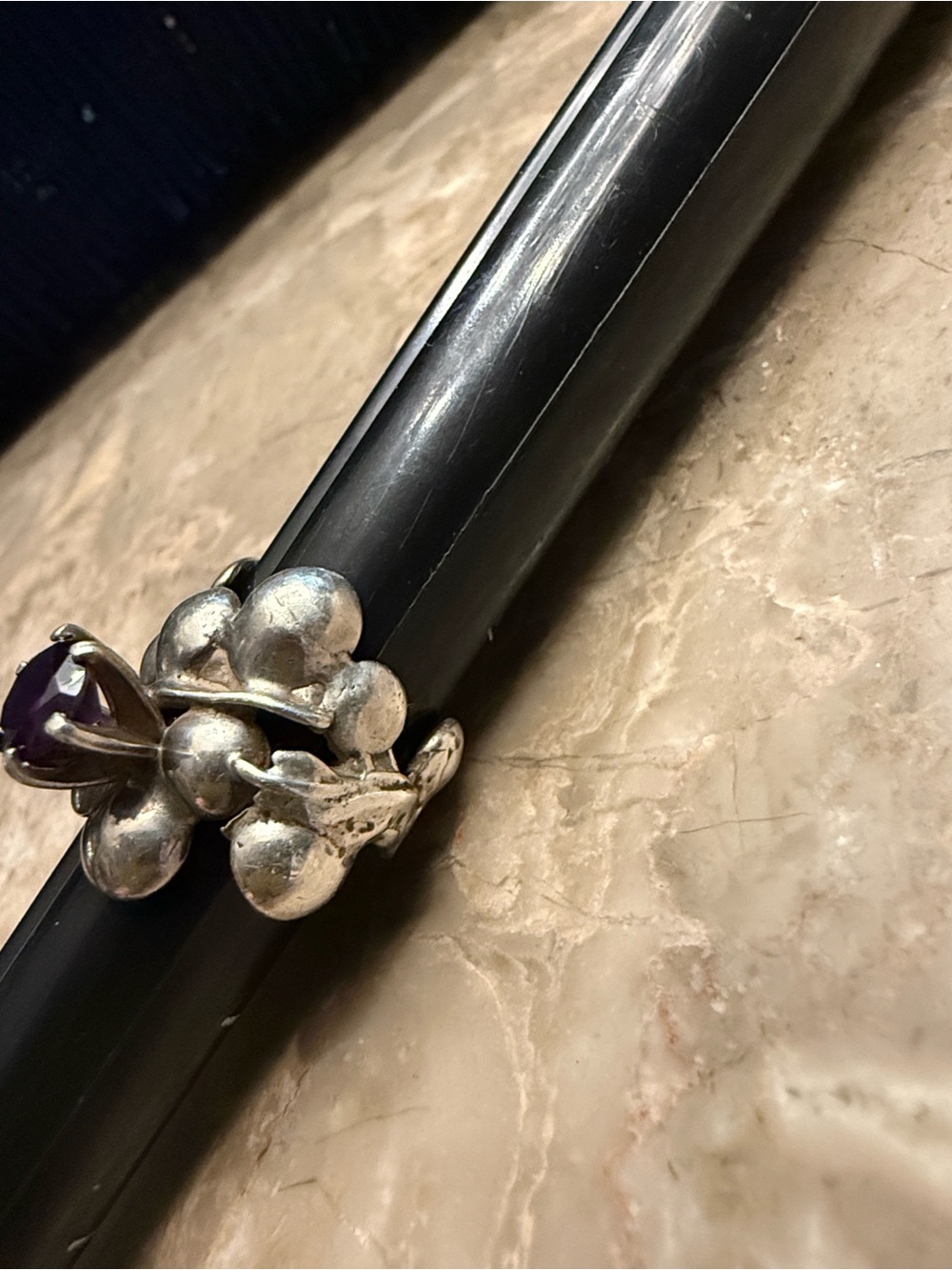 Vintage MCM sterling silver abstract, ring, brutalist style with amethyst - Picture 2 of 7